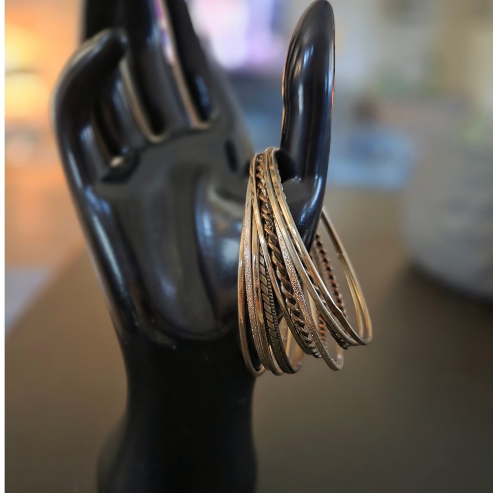 Free People Mixed Metal Bangle Bracelet Stack Textured‎ Stack 10 Piece Set